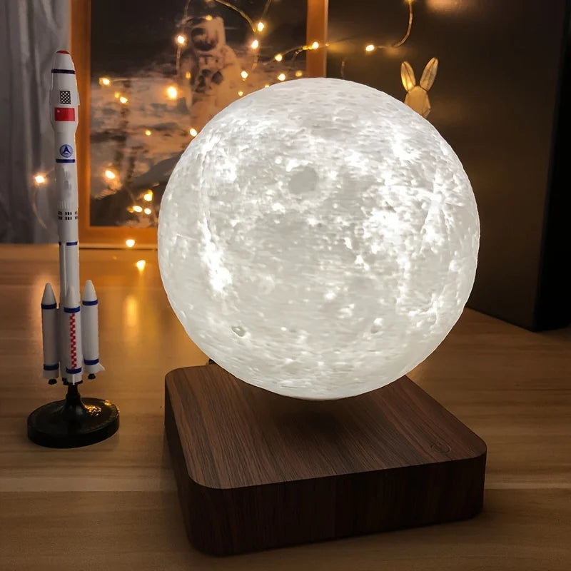 Levitating Moon Lamp – Kreative Schwebende 3D Gedruckte LED-Tischlampe mit Holzsockel für Büro, Schlafzimmer und als Geschenk
