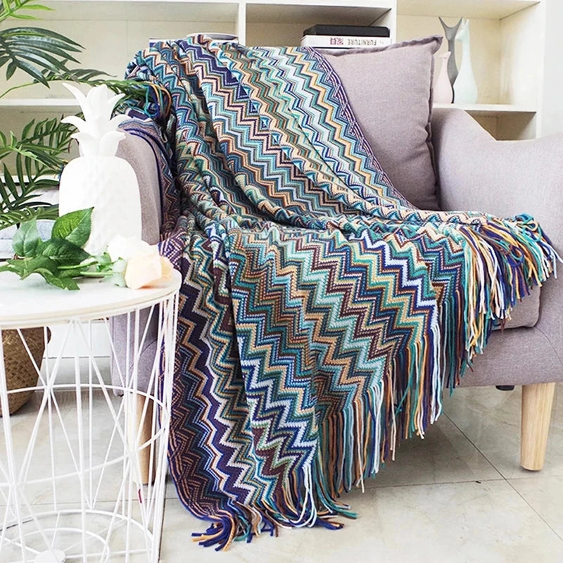 Woven Blanket – Retro Geometrische Azteken Plaid Decke für Sofa, Bett, Reisen und mehr