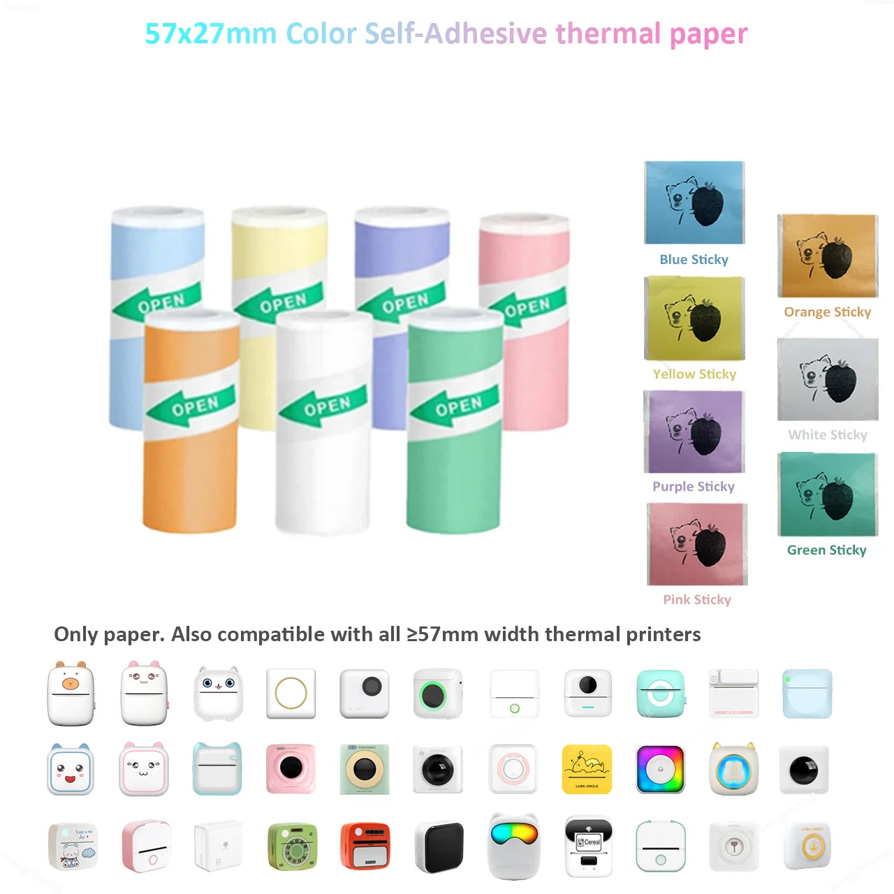 Thermalpapier Mini-Druck Selbstklebende Etiketten – 57mm Rollen für Mini-Drucker & Kinderkameras