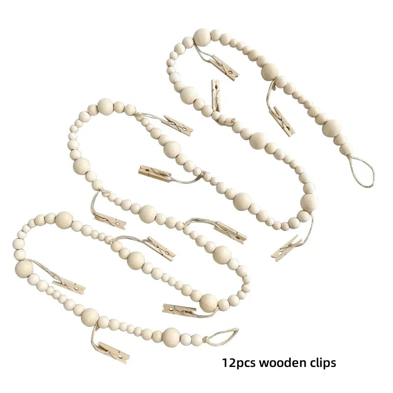 Boho Fotodisplay Wandbehang aus Holzperlen – Macrame-Teppich für Heimdekoration, Ästhetische Wandkunst & Einzigartige Geschenkidee