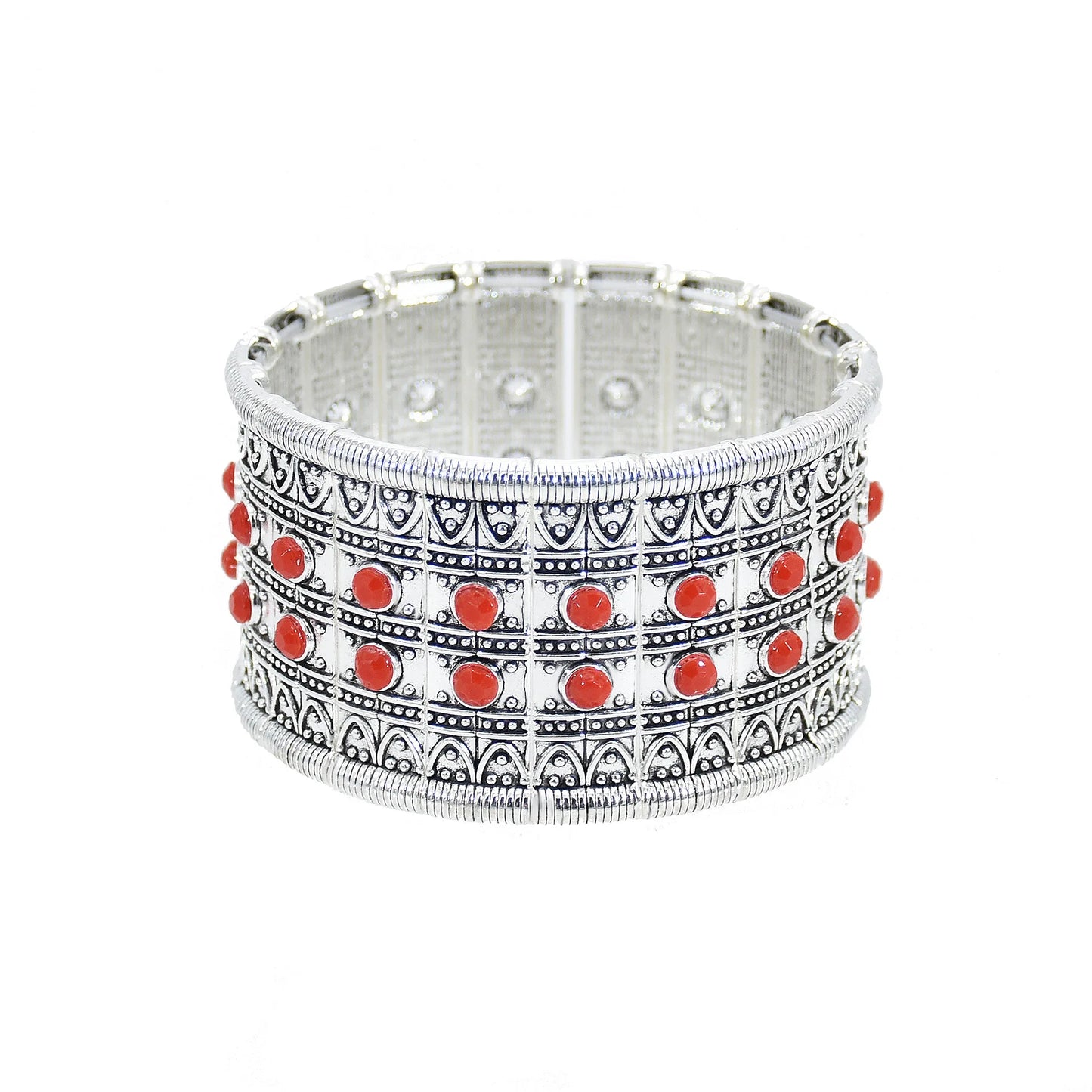 Gypsy Tribal Tibetan Bracelet für Damen & Herren – Boho Vintage Silber Turquoise Elastisches Bangle – Afghanisches, Türkisches, Ethnisches Indisches Schmuckstück