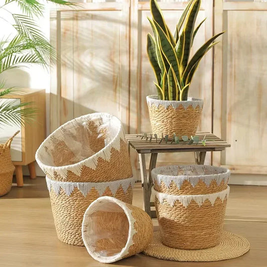 Natürlicher Rattan Blumenkorb – Wicker Pflanzenkorb für Heim- und Gartendekoration