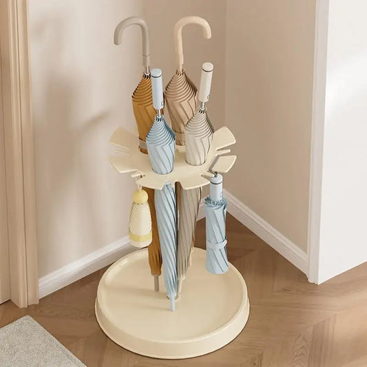 Rustfreier Schirmständer für den Eingangsbereich mit 4 Fächern – Runde Stahlhalterung mit Regenwasserauffangschale