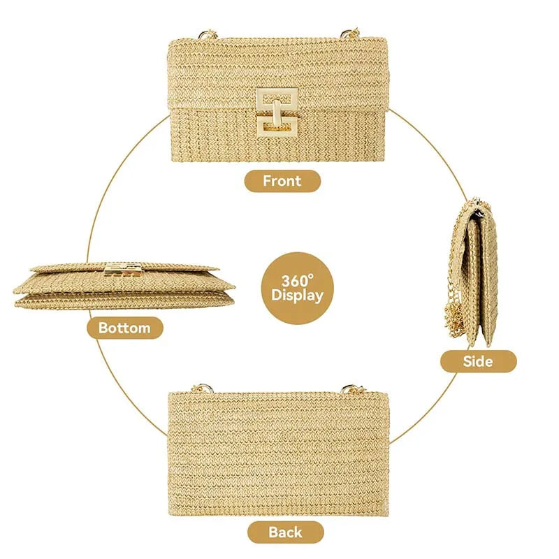 Boho Woven Beach Bag – Sommerliche Rattan Clutch und Schultertasche im Envelope-Design