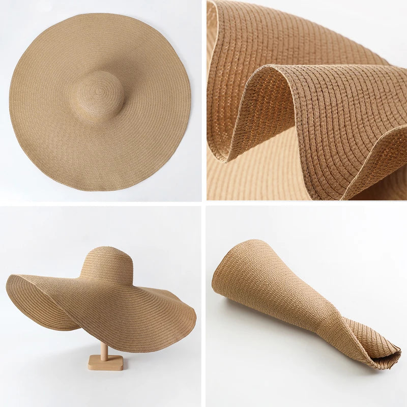 Übergroßer 70 cm Strand-Sonnenhut für Damen – Faltbar, mit UV-Schutz und breiter Krempe für Reisen und Sommeraktivitäten