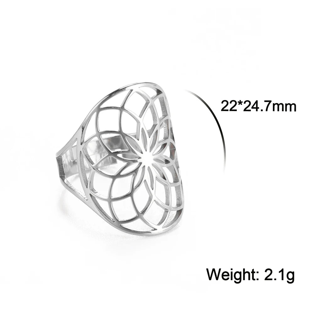 Unift Flower of Life Ring – Verstellbarer Edelstahlring für Damen und Herren | Vintage Geometrisches Design