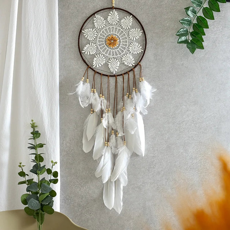 Handgefertigter Nordic Dreamcatcher mit großen Quasten – Weißer Traumfänger für Regenbogen-Raumdekoration, Perfektes Geschenk für Freunde