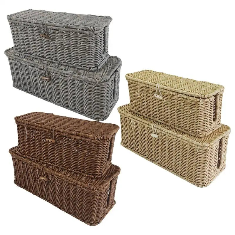 Kabel-Management-Box aus Rattan, Handgefertigter Kabelorganizer mit 2 offenen Fächern, Unter-Schreibtisch Kabelaufbewahrung