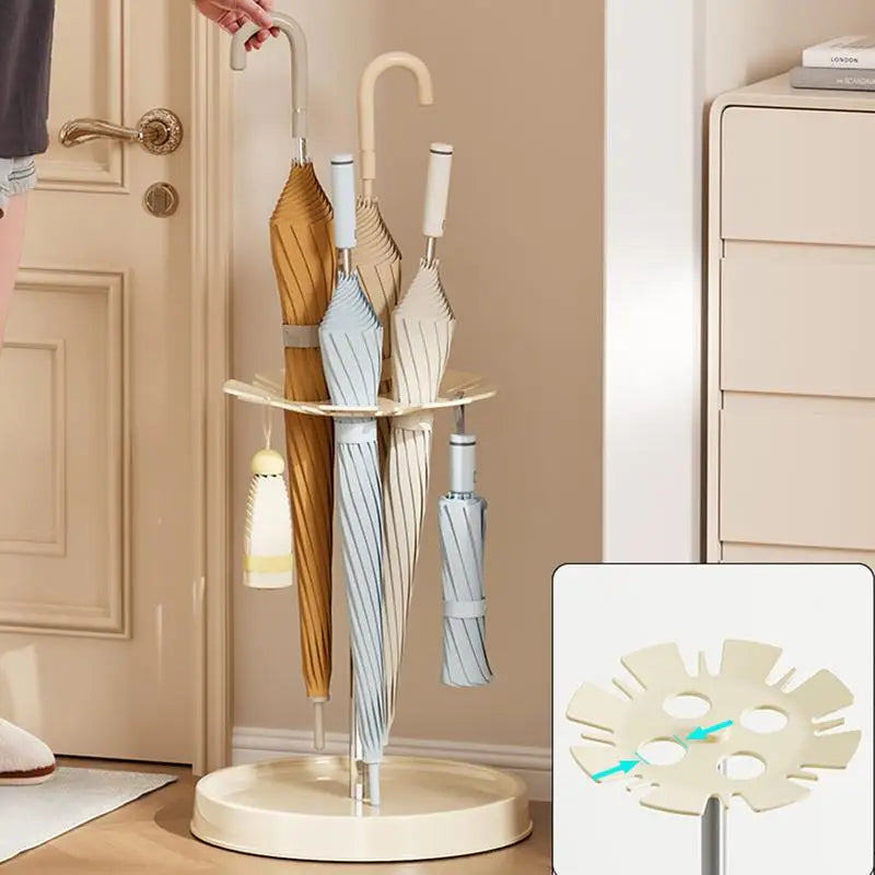 Rustfreier Schirmständer für den Eingangsbereich mit 4 Fächern – Runde Stahlhalterung mit Regenwasserauffangschale