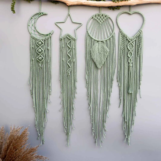 Macrame Traumfänger Wanddeko – Mond, Stern, Kreis & Herz – Boho Tapestry für Zuhause – Nordic Stil Geschenk