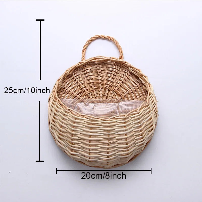 Handgefertigter Rattan Hängetopf – Wicker Blumenkorb für Wandmontage, Garten & Heimdekoration