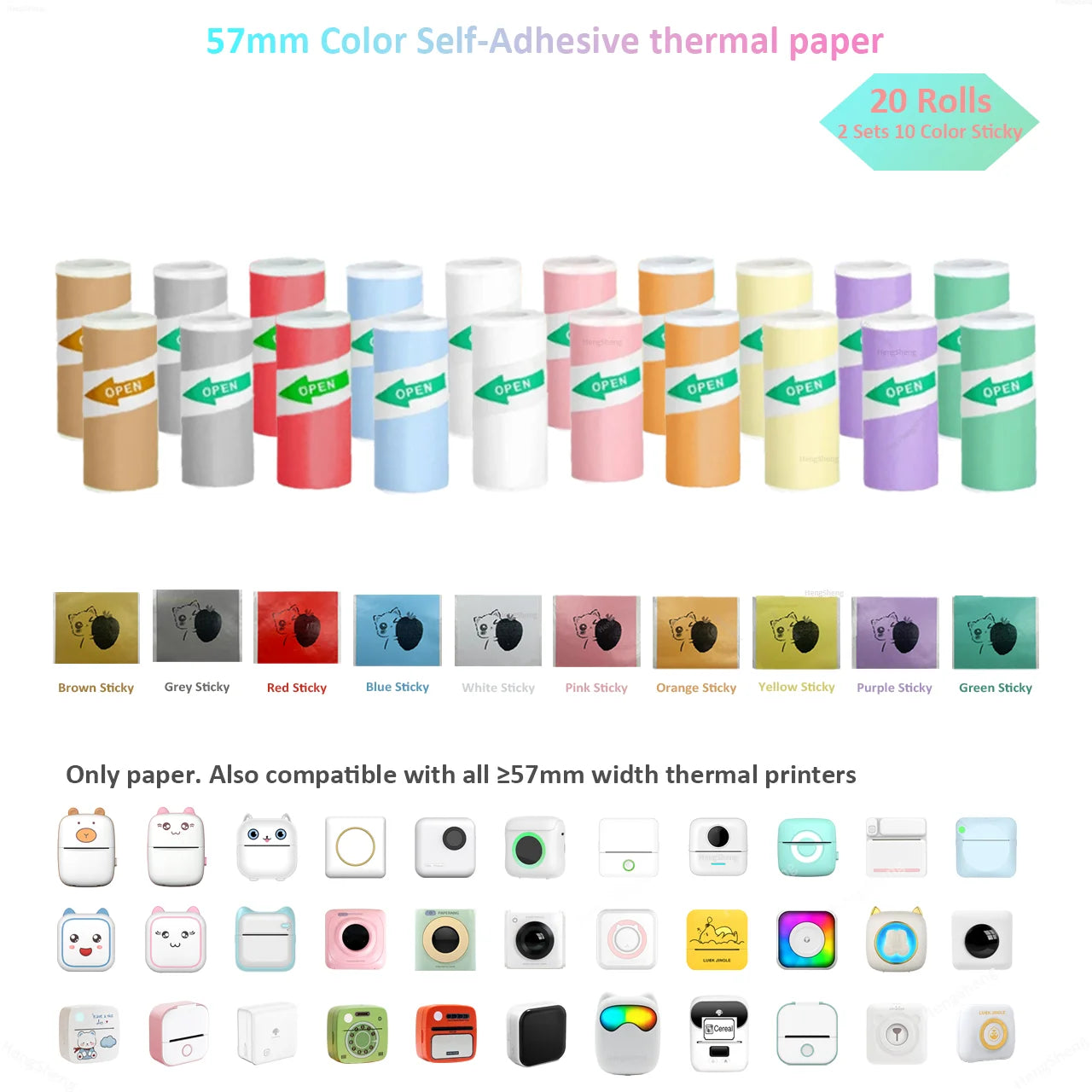 Thermalpapier Mini-Druck Selbstklebende Etiketten – 57mm Rollen für Mini-Drucker & Kinderkameras