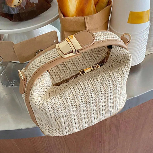 Yogodlns Sommerliche Kleine Strohtasche – Trendige Schultertasche, Geflochtene Bucket Bag für den Strand und Casual Alltag
