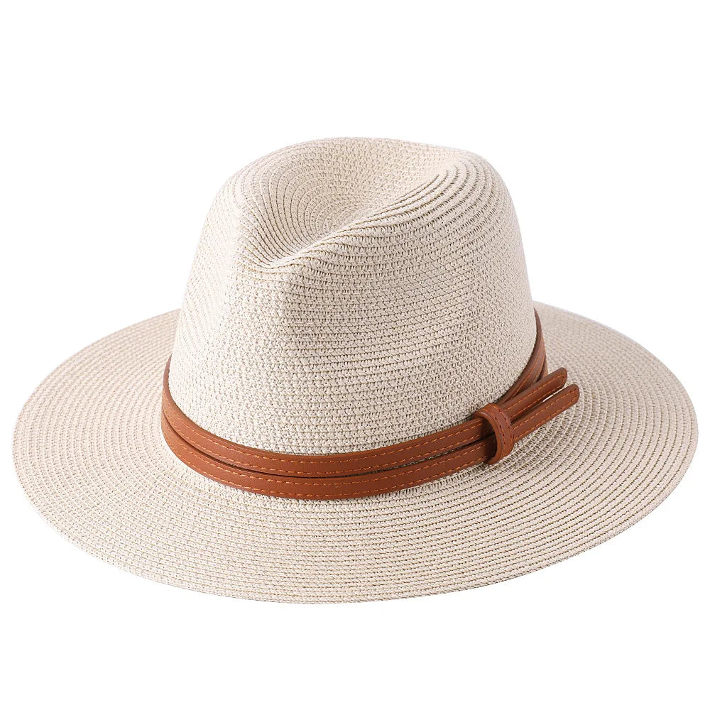 Panama Strohhut mit breiter Krempe – UV-Schutz Fedora für Damen und Herren, Größen 56-60 cm