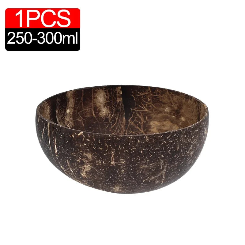 Natürliche Kokosnussschalen Set – 6/1 Stück Holzsalatschalen mit Löffel für Smoothies und Ramen