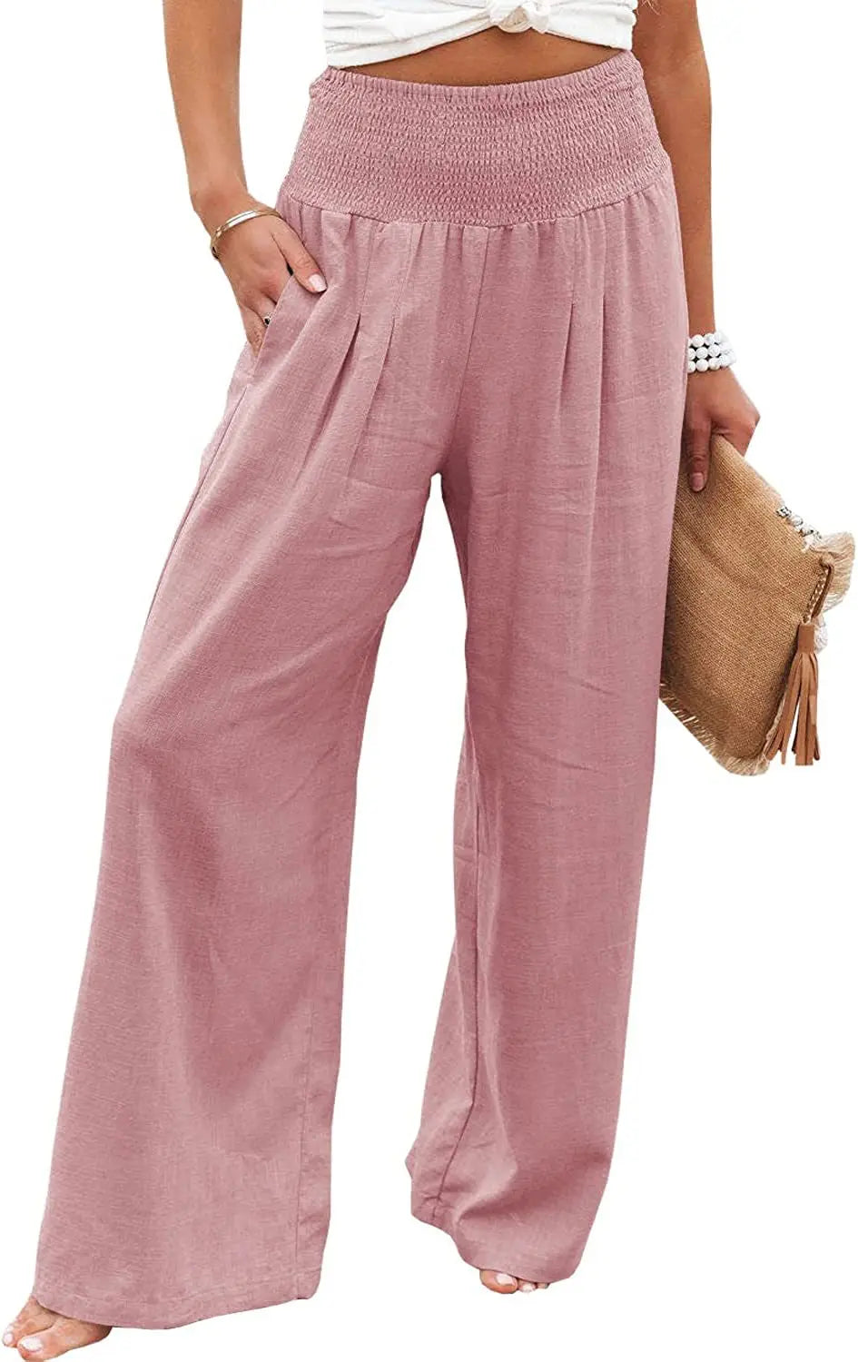 TEELYNN Casual High-Waist Wide Leg Pants für Damen – Bequeme Baumwoll-Leinen Hose im Boho-Stil, Ideal für den Sommer, in XXXL-Größe