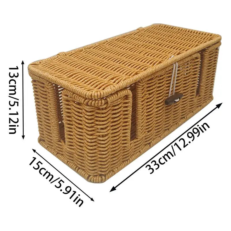 Handgefertigte Kabel-Aufbewahrungsbox aus Imitations-Rattan mit 4 Fächern – Praktischer Organizer für TV-Kabel, Computer, Router und USB-Ladegeräte