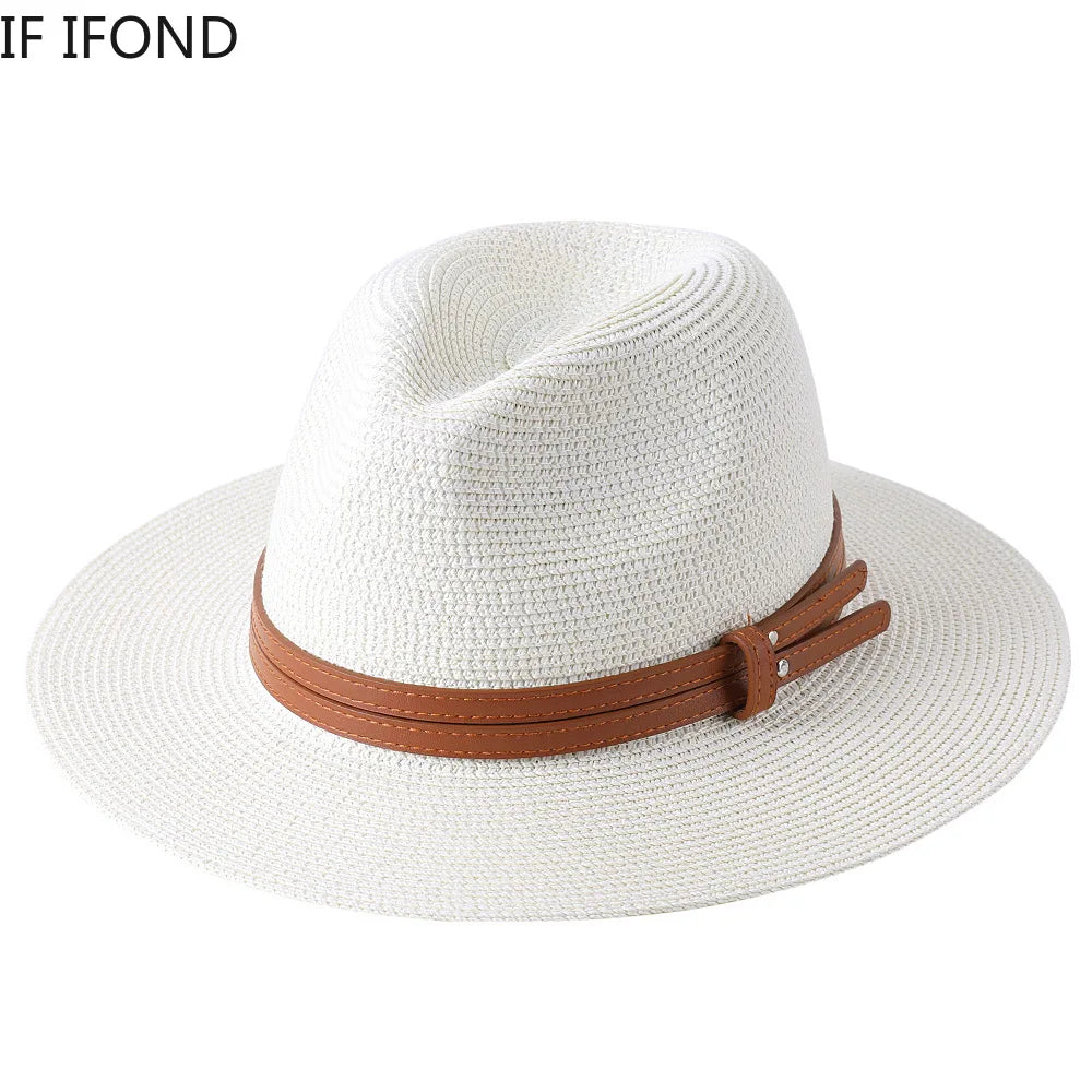 Panama Strohhut mit breiter Krempe – UV-Schutz Fedora für Damen und Herren, Größen 56-60 cm