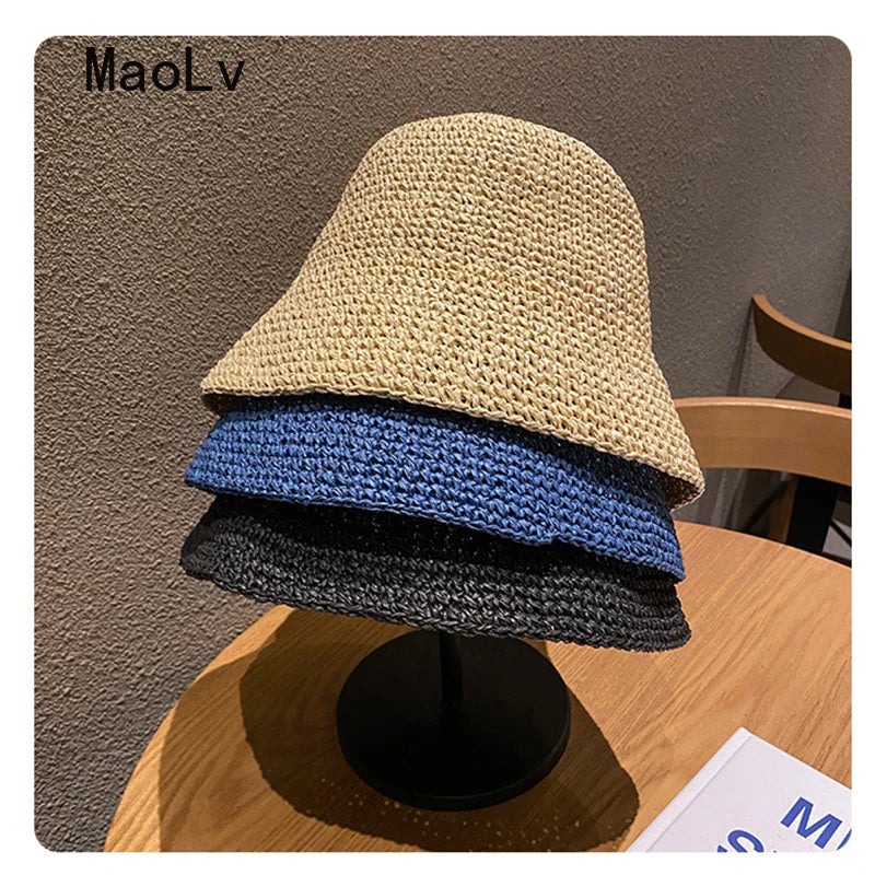 Stilvoller Koreanischer Strohhut für Damen – Sommerlicher Bucket Hat im Panama-Stil mit Visor und Handgewebtem Design