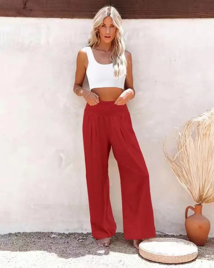 TEELYNN Casual High-Waist Wide Leg Pants für Damen – Bequeme Baumwoll-Leinen Hose im Boho-Stil, Ideal für den Sommer, in XXXL-Größe