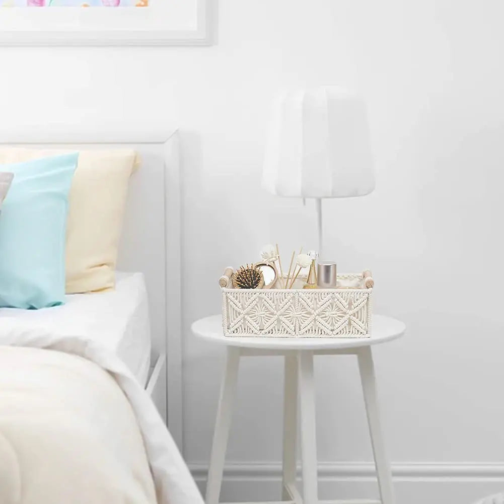 Handgefertigter Makramee-Aufbewahrungskorb im Boho-Stil – Praktischer Korb mit Griff für Badezimmer, Schlafzimmer & mehr