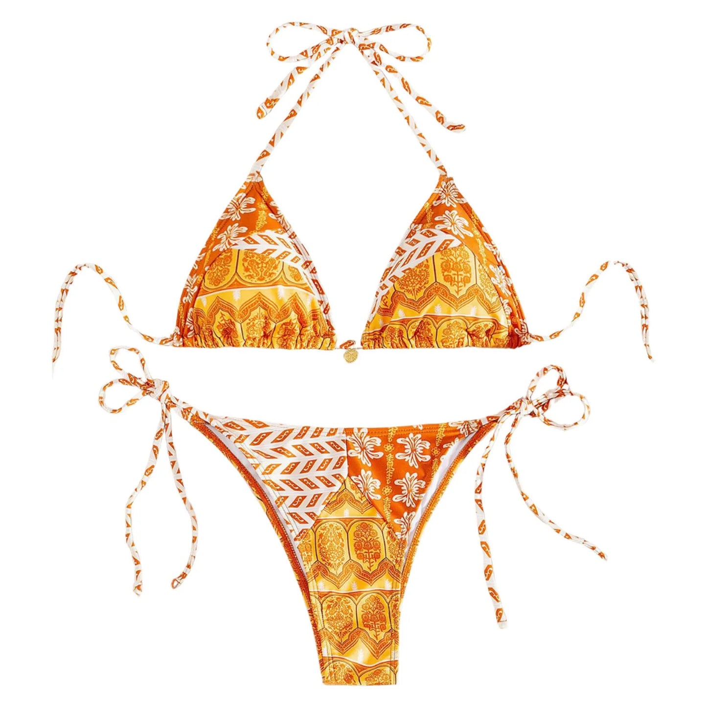 Elegantes Women's Bikini Set im Boho-Stil mit Floral Print – Sexy Triangle Bikinis mit Halterneck und Zweiteiligem Swimsuit