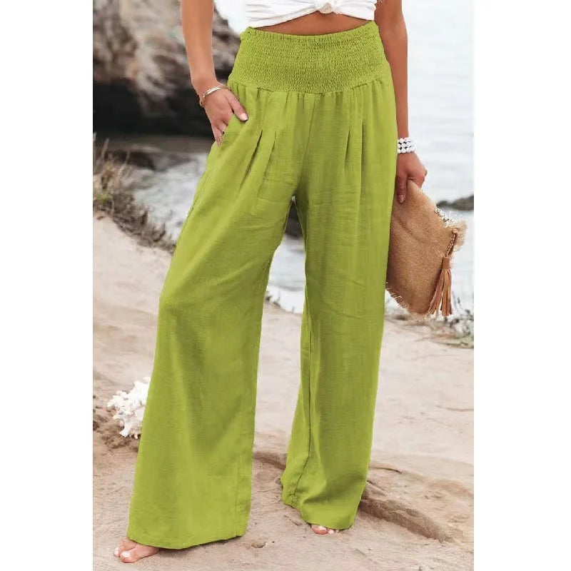TEELYNN Casual High-Waist Wide Leg Pants für Damen – Bequeme Baumwoll-Leinen Hose im Boho-Stil, Ideal für den Sommer, in XXXL-Größe