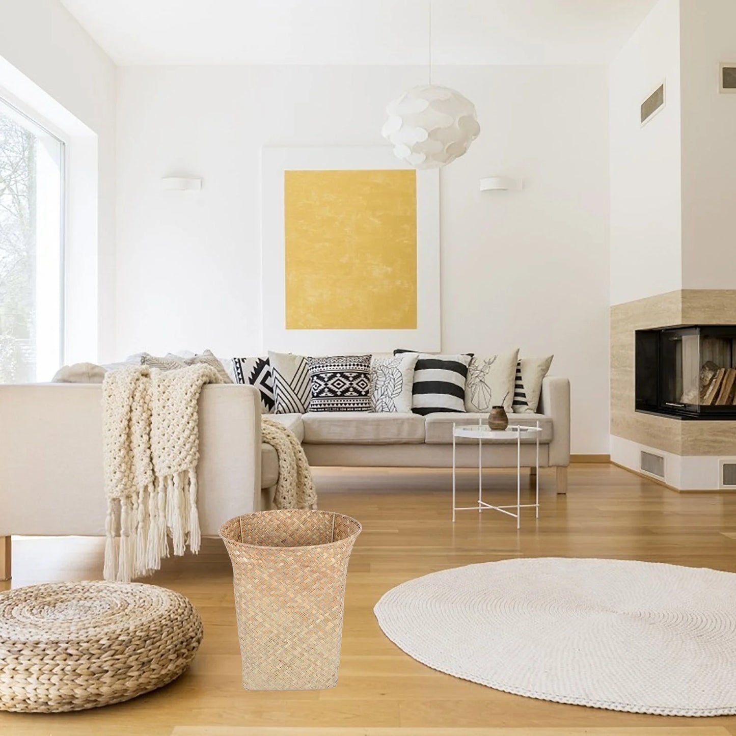 Handgewebter Rattan Abfalleimer – Vielseitiger Wäschekorb mit Deckel für Badezimmer, Küche, Wohnzimmer und Büro