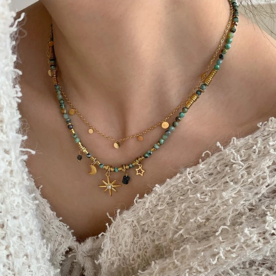 ZAKOL Ethnische Sternen-Halskette für Damen – Zinklegierung Anhänger mit O-Kette für Party und besondere Anlässe