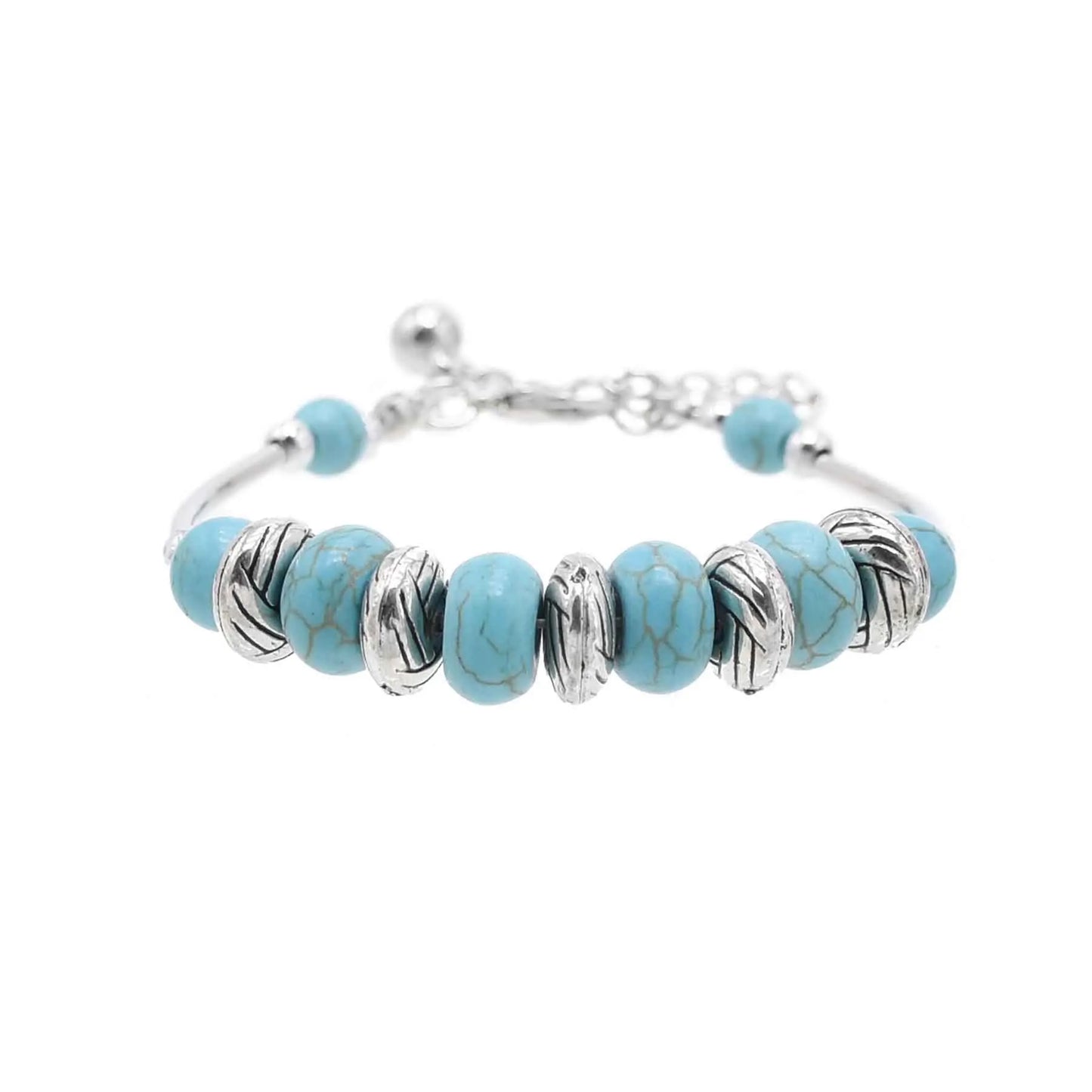 Gypsy Tribal Tibetan Bracelet für Damen & Herren – Boho Vintage Silber Turquoise Elastisches Bangle – Afghanisches, Türkisches, Ethnisches Indisches Schmuckstück
