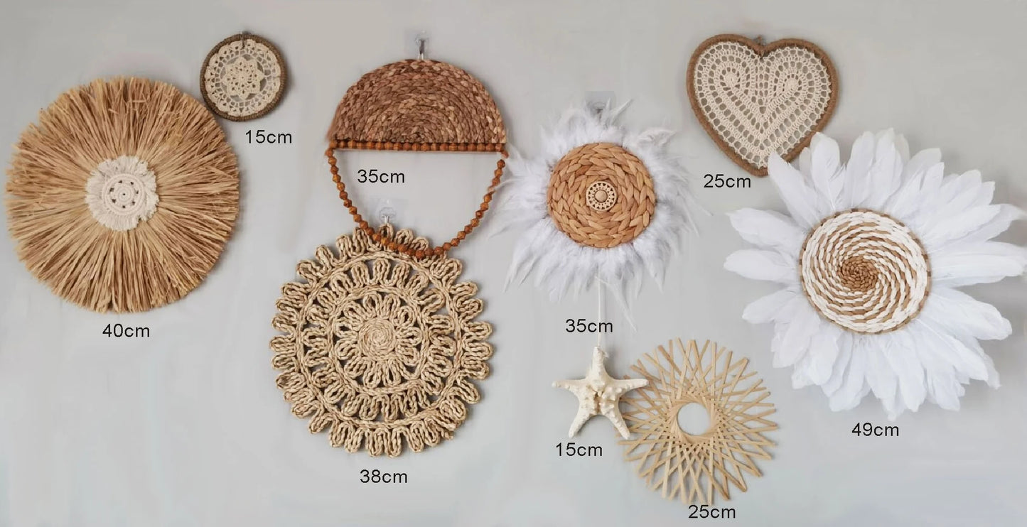 Rattan Wall Basket Decor Nordic INS Style Natural Wicker Woven Wall Hanging Ornament Kawaii Room Decor