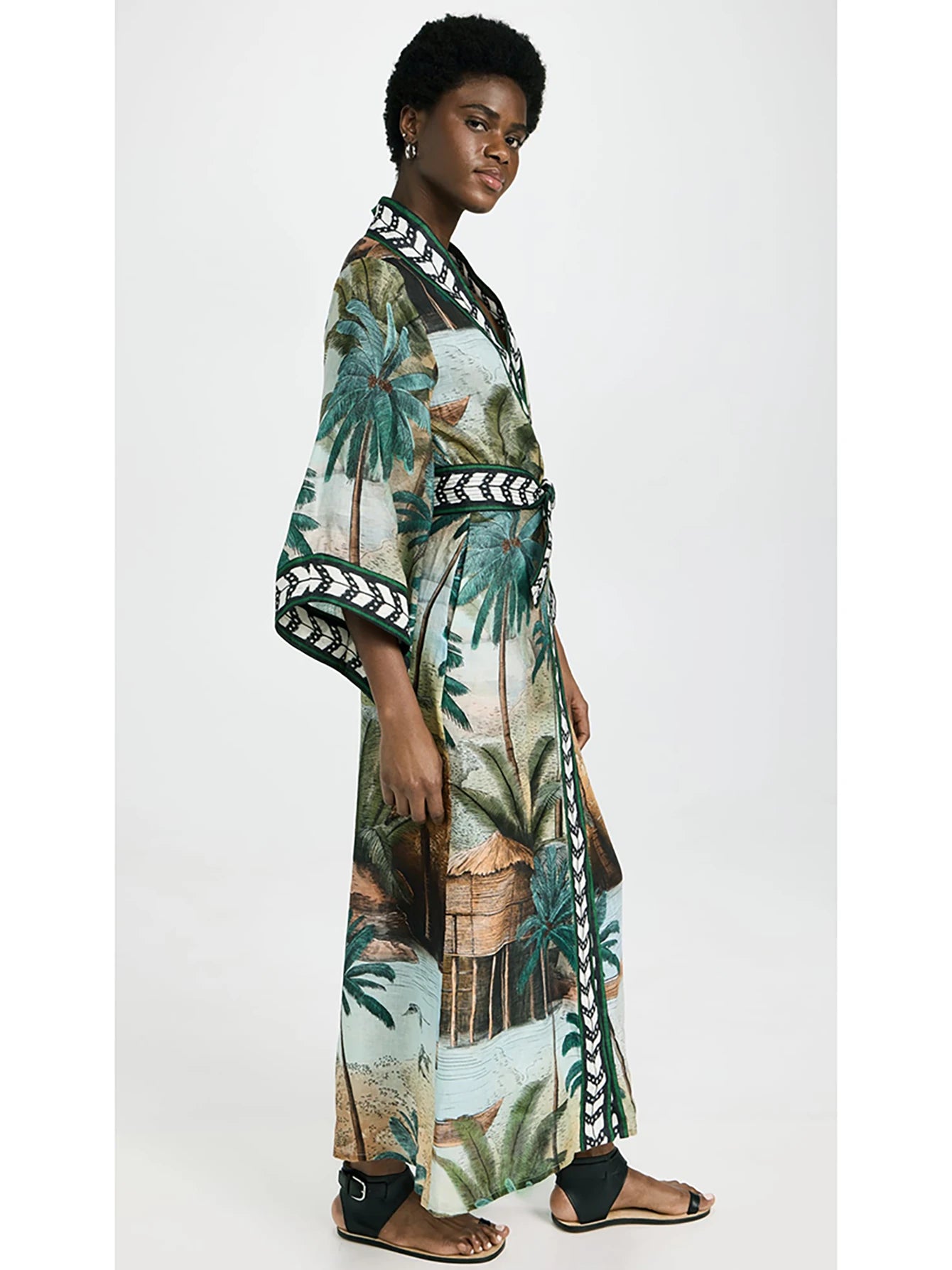 Bikini Beach Cover-Up Tunika mit Blätterdruck – Lange Kaftan Sarong Badeanzug Bedeckung für den Strand