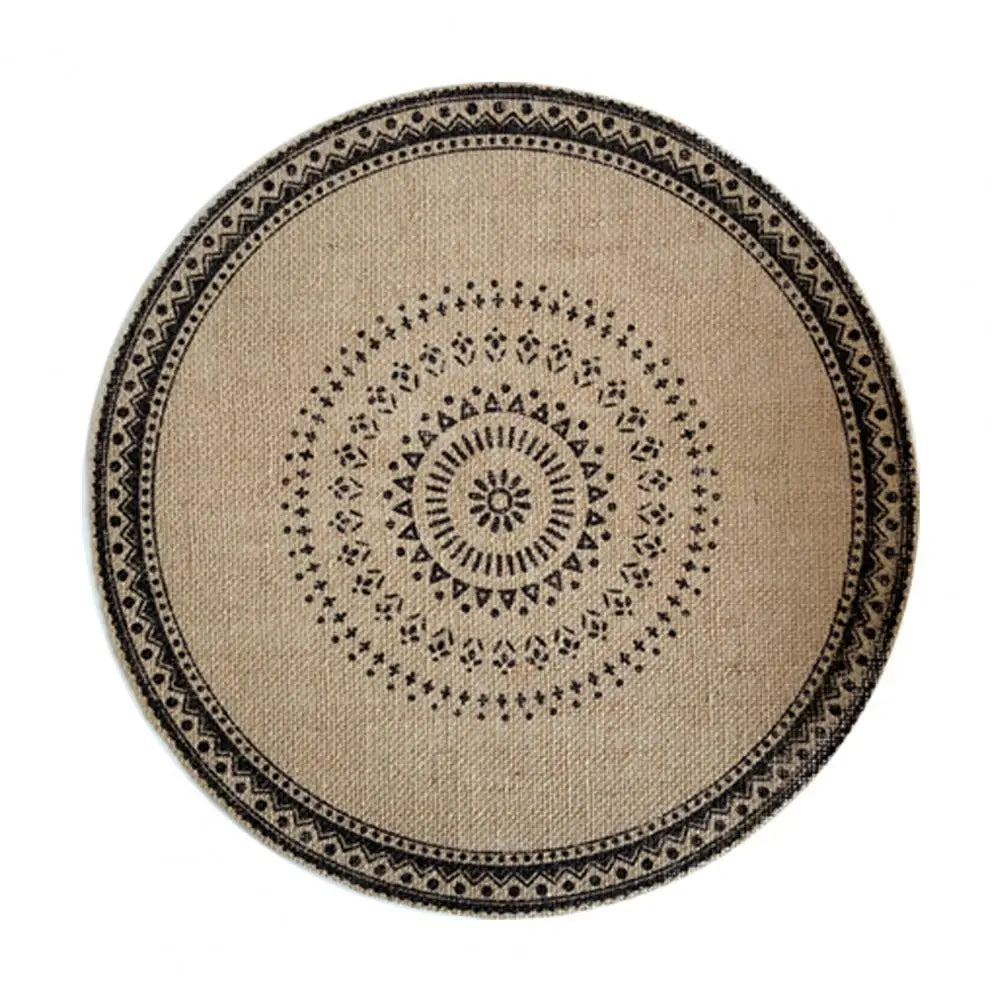 38 cm Handgefertigte Rattan-Tablettuntersetzer – Baumwoll-Leinen Platzmatte mit Stickerei für Küche, Bar und Esstisch