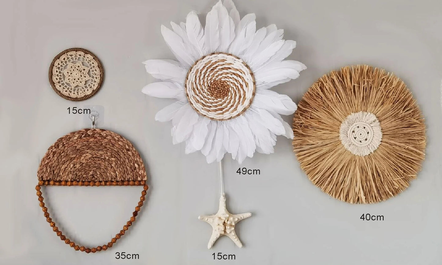 Rattan Wall Basket Decor Nordic INS Style Natural Wicker Woven Wall Hanging Ornament Kawaii Room Decor