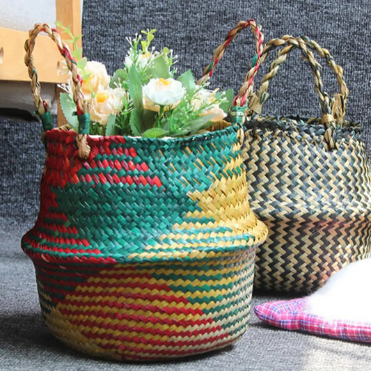 Faltbarer Wicker Storage Basket – Vielseitiger Rattan-Aufbewahrungskorb mit Griff für Garten, Wäsche, Spielzeug und Dekoration