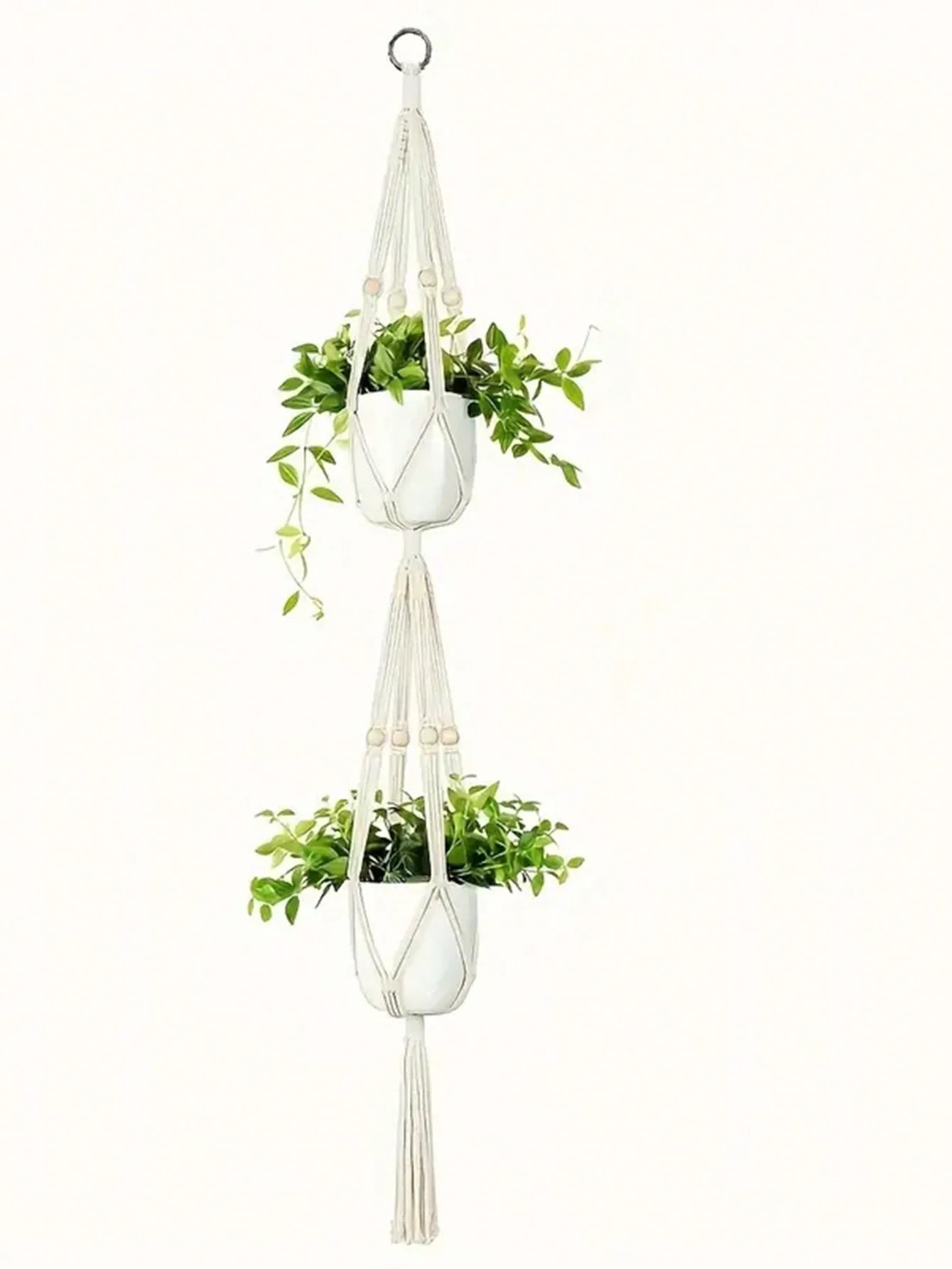 Macrame Pflanzenträger – Handgefertigt aus Baumwolle, 2-Tier/3-Tier Hängekorb für Pflanzen im Boho-Stil