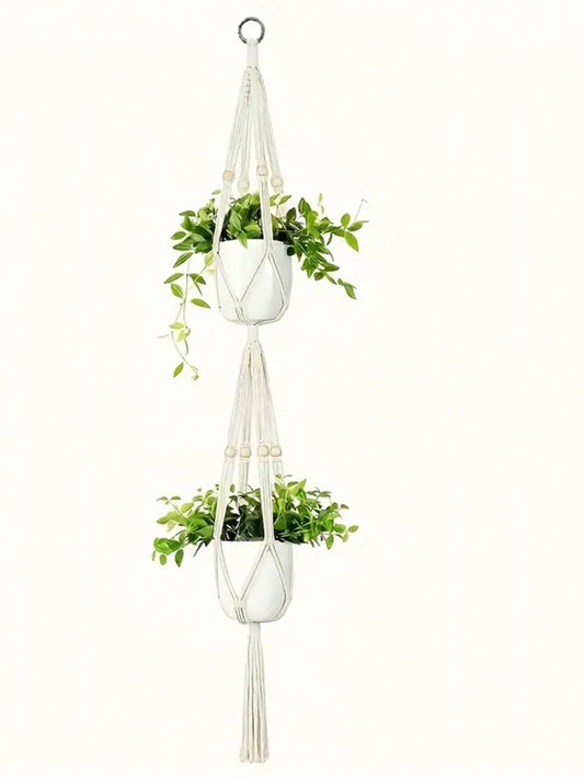 Macrame Pflanzenträger – Handgefertigt aus Baumwolle, 2-Tier/3-Tier Hängekorb für Pflanzen im Boho-Stil