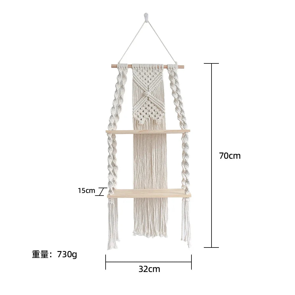 Macrame Wandregal im Boho-Stil – Dekoratives Holzregal für Pflanzen & Wohnaccessoires