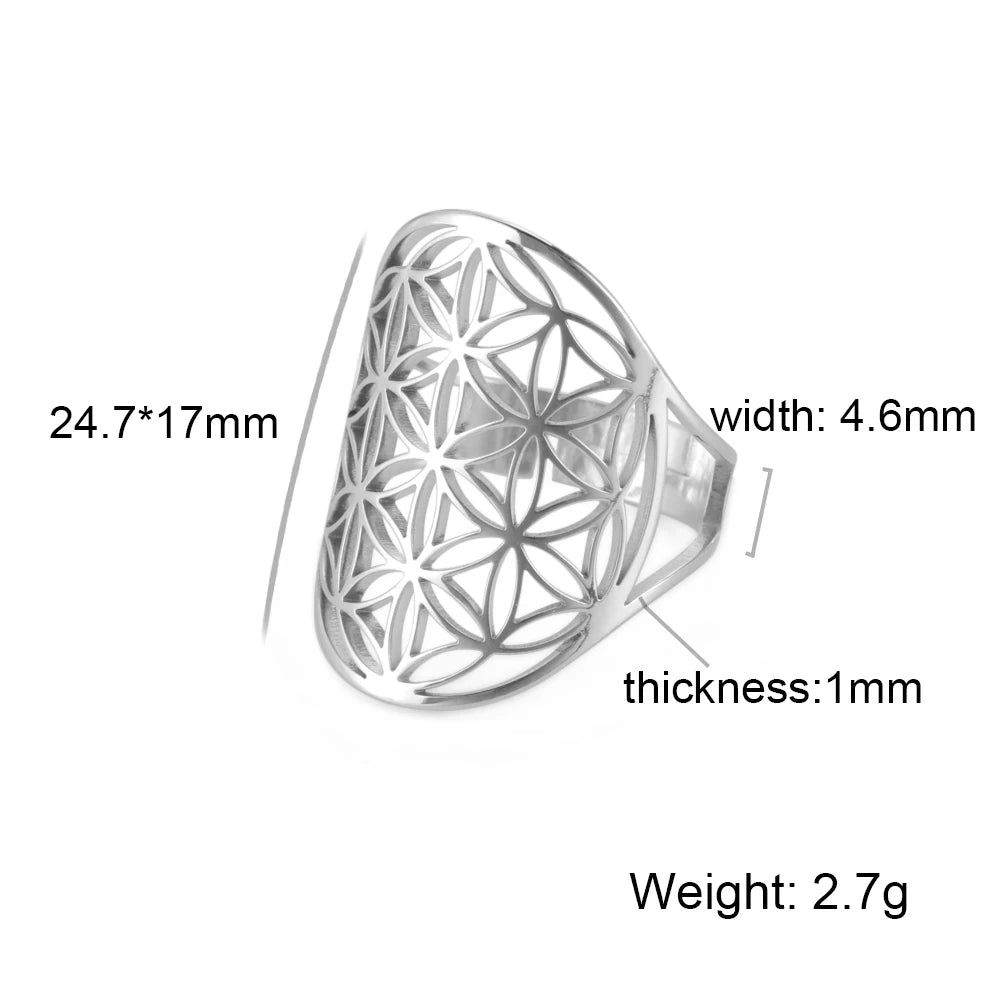 Unift Flower of Life Ring – Verstellbarer Edelstahlring für Damen und Herren | Vintage Geometrisches Design