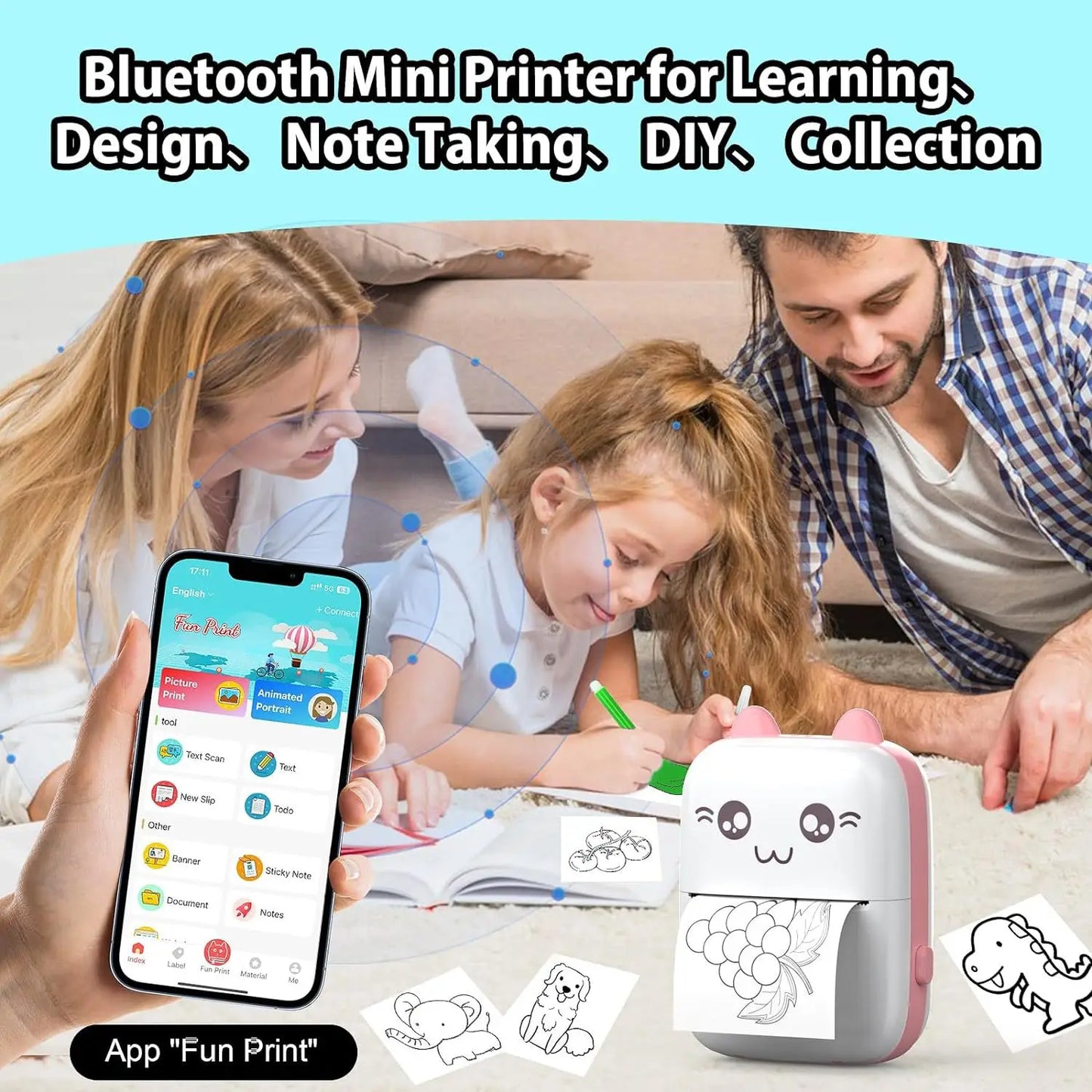 C9 MINI Tragbarer Thermodrucker – Drahtloser Bluetooth Etiketten- und Memo-Drucker, 200dpi, Tintenlos, Kompakt für Smartphones und Notizen