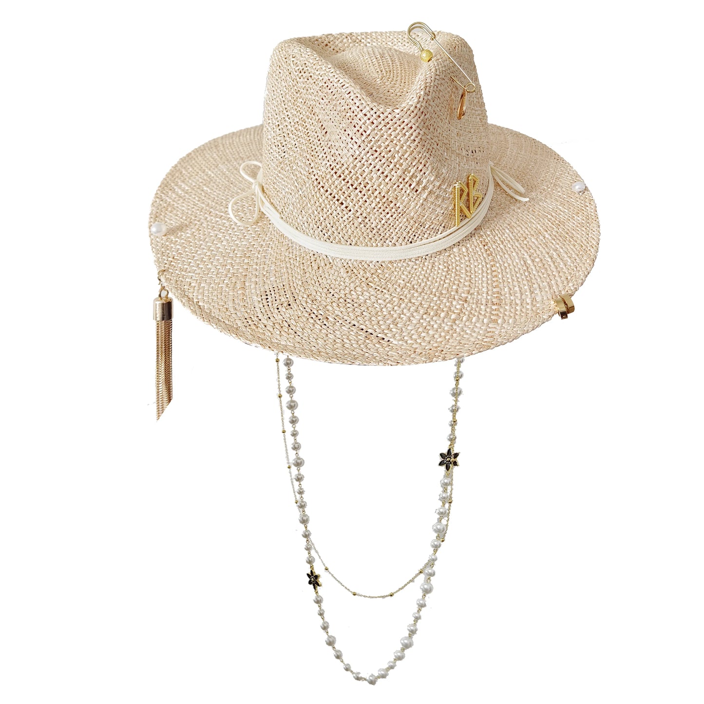 Fedora Hut mit Punk-Perlenkette und DIY Design – Personalisierbare englische Buchstaben Hüte für Männer und Frauen