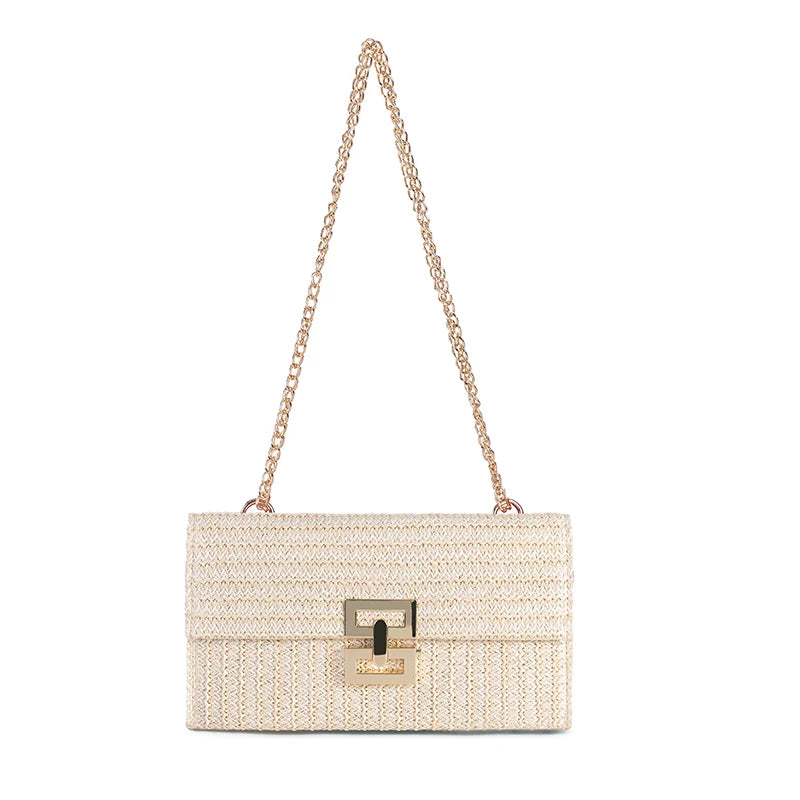 Boho Woven Beach Bag – Sommerliche Rattan Clutch und Schultertasche im Envelope-Design