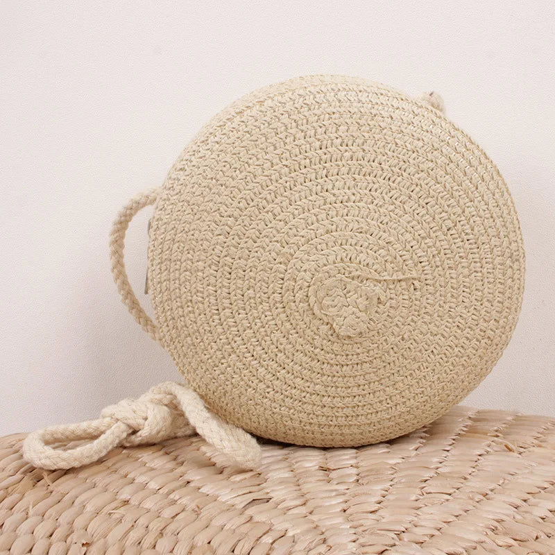 Sommer Woven Straw Crossbody Tasche für Frauen – Handgefertigte Runde Rattan Strandtasche, Kleine Schultertasche für Reisen