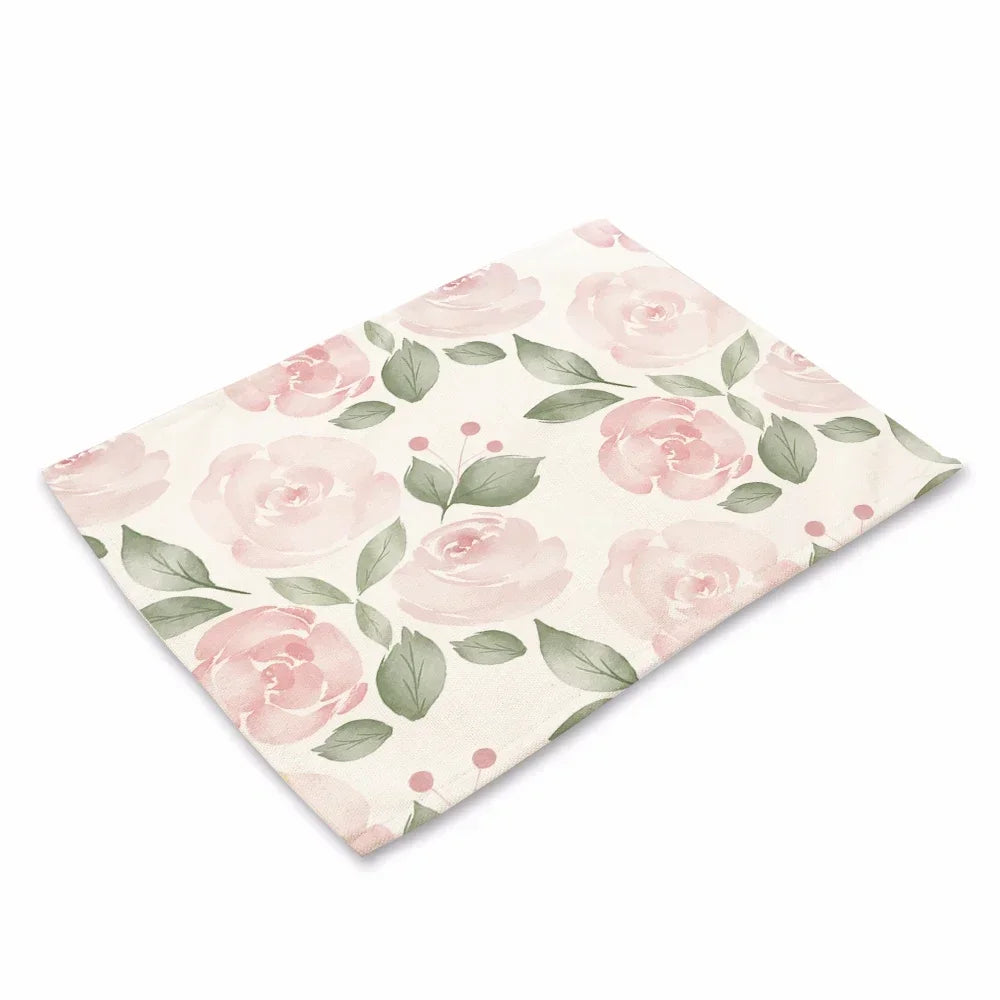 Boho Blumen Tischset – 4er Set, Baumwolle-Leinen, Boho Stil, Ideal für Esszimmer & Küche, 45x32cm