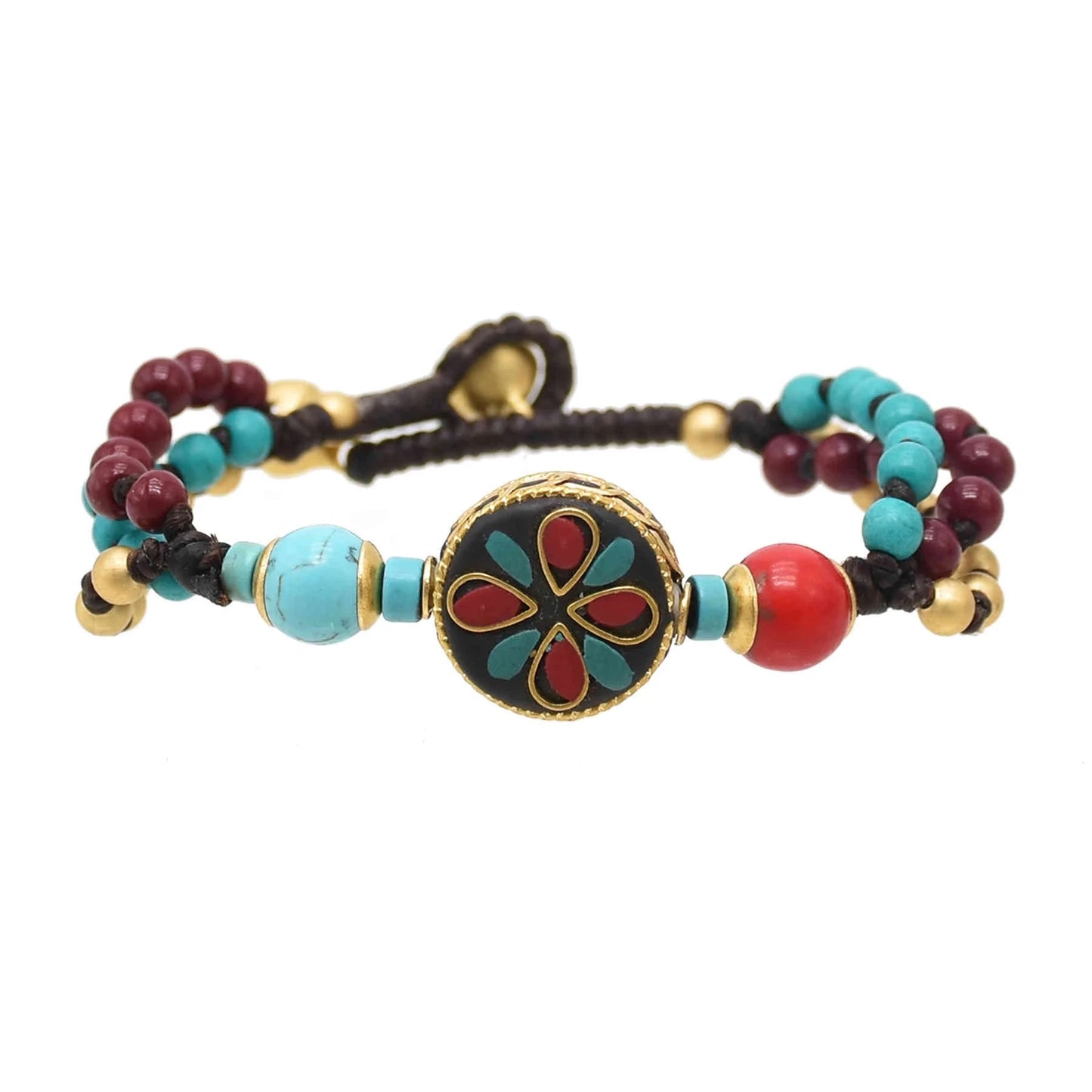 Gypsy Tribal Tibetan Bracelet für Damen & Herren – Boho Vintage Silber Turquoise Elastisches Bangle – Afghanisches, Türkisches, Ethnisches Indisches Schmuckstück