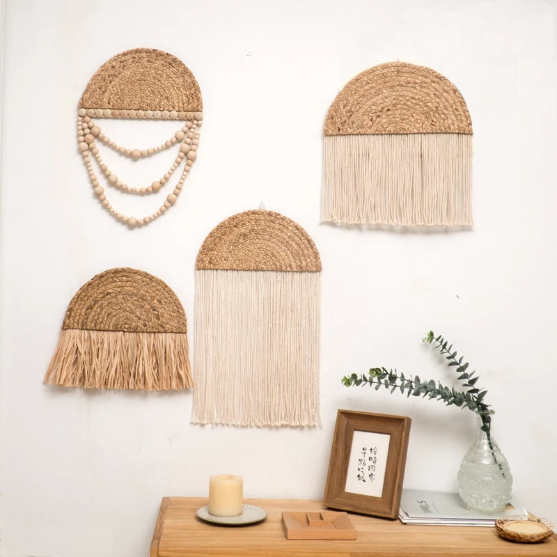 Rattan Wall Basket Decor Nordic INS Style Natural Wicker Woven Wall Hanging Ornament Kawaii Room Decor