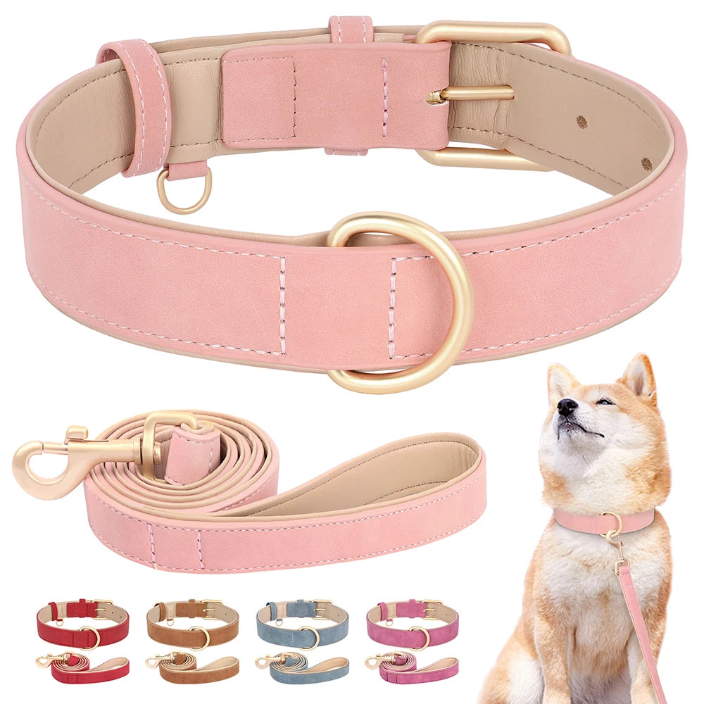 Soft Padded Hundehalsband & Leine Set aus PU-Leder – Verstellbar für kleine bis große Hunde