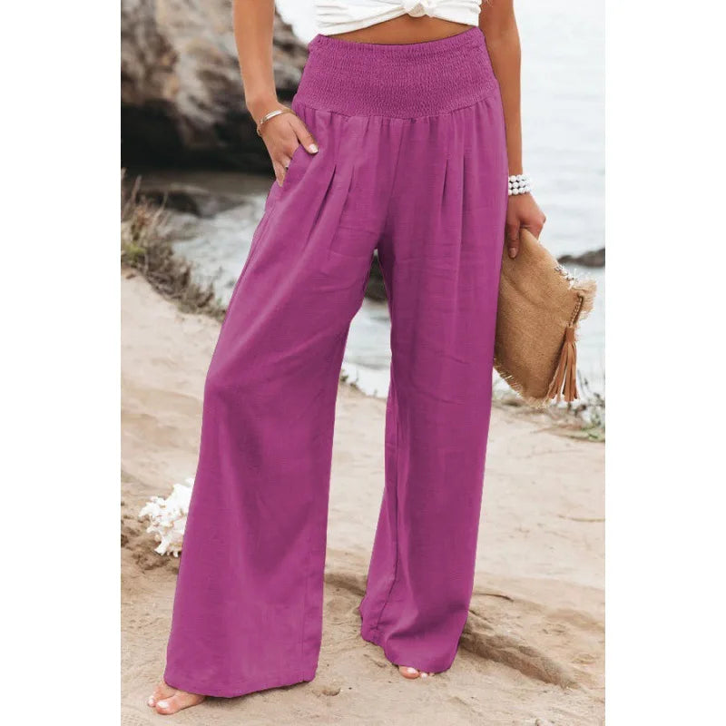 TEELYNN Casual High-Waist Wide Leg Pants für Damen – Bequeme Baumwoll-Leinen Hose im Boho-Stil, Ideal für den Sommer, in XXXL-Größe