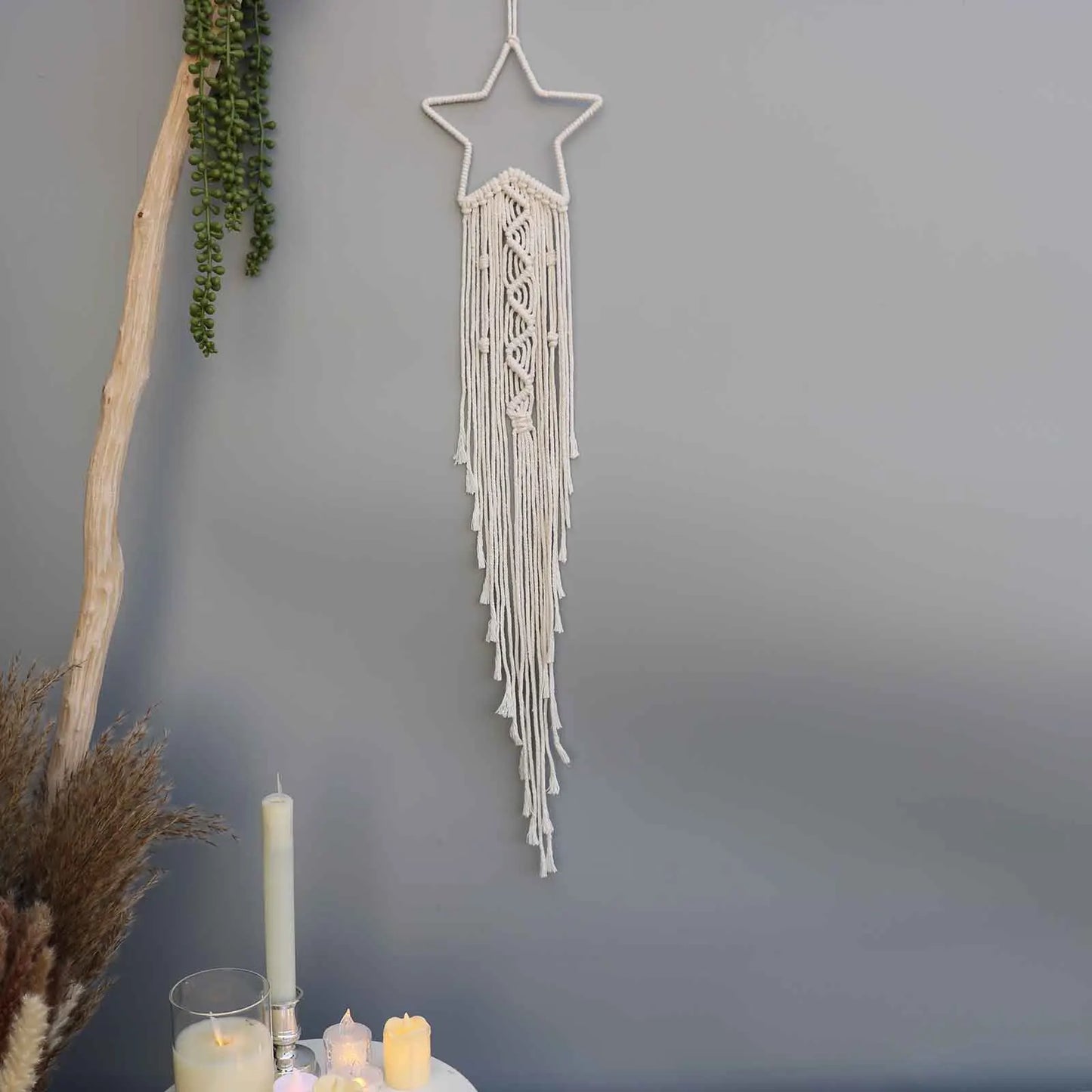 Macrame Traumfänger Wanddeko – Mond, Stern, Kreis & Herz – Boho Tapestry für Zuhause – Nordic Stil Geschenk