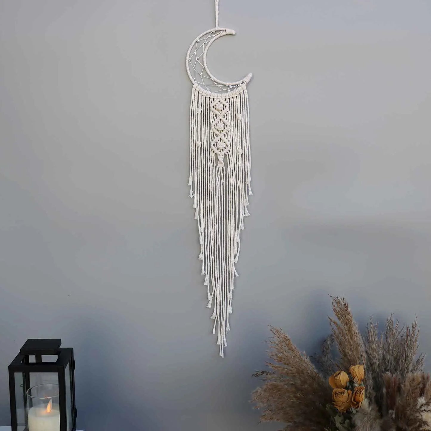 Macrame Traumfänger Wanddeko – Mond, Stern, Kreis & Herz – Boho Tapestry für Zuhause – Nordic Stil Geschenk